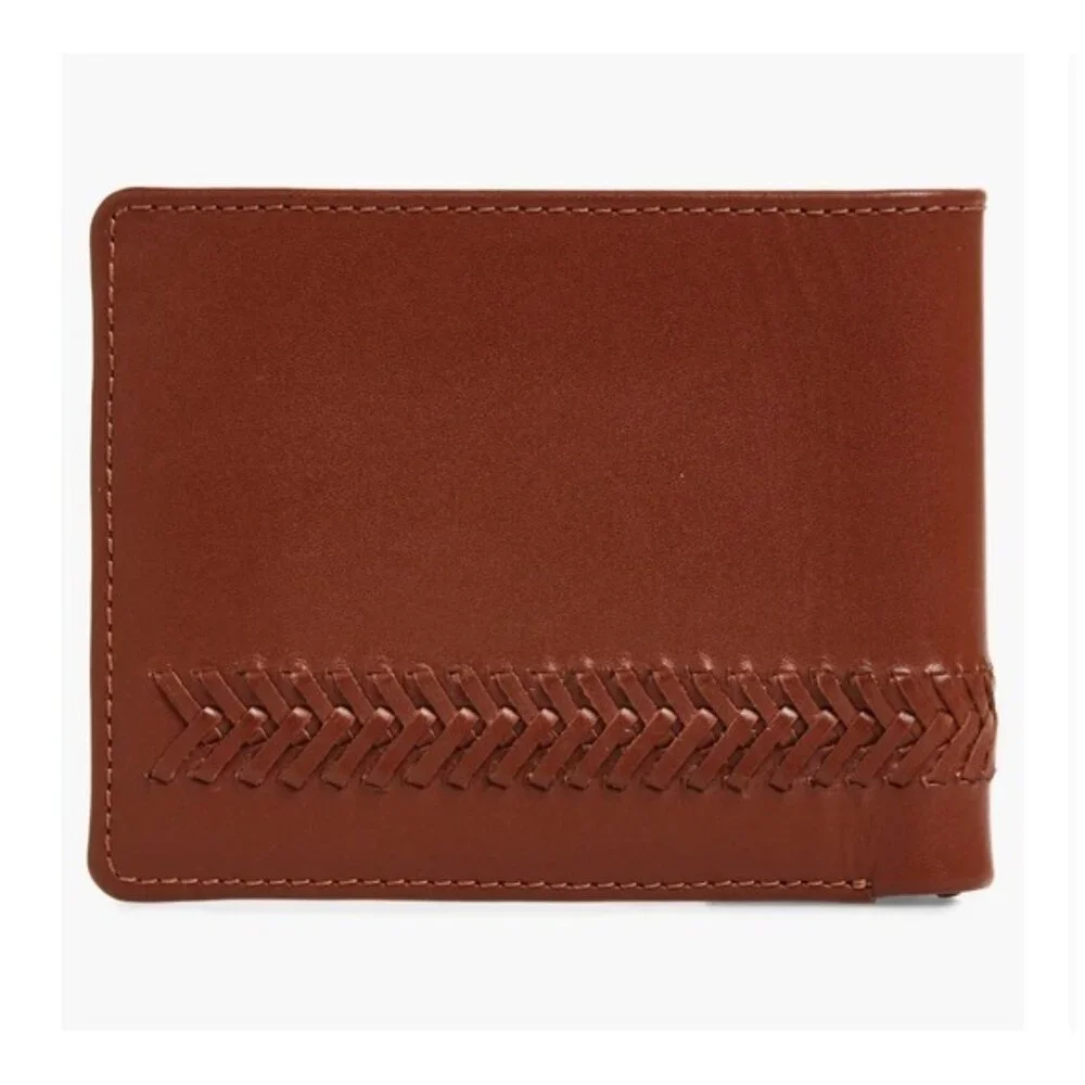NWB Tommy Bahama Men's Tan LEATHER Lace Details Bifold Wallet Gift‎